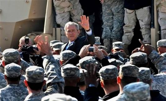 U.S. President George W. Bush igreets U.S. troops at the U.S. ...